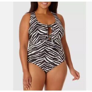 California Sunshine Plus Printed Knot-Front One-Piece Swimsuit Size 0 00443